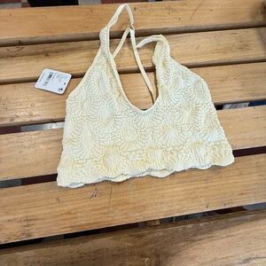 Free People Cream Textured Halter Top